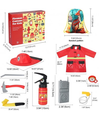 Kids Firefighter Costume Kit Set Toddler Fireman Costume Dress Up Pretend Play with Rescue Tools Halloween Role Play Gift for...