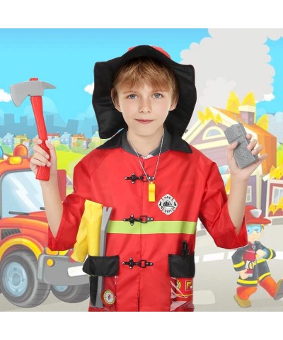 Kids Firefighter Costume Kit Set Toddler Fireman Costume Dress Up Pretend Play with Rescue Tools Halloween Role Play Gift for...