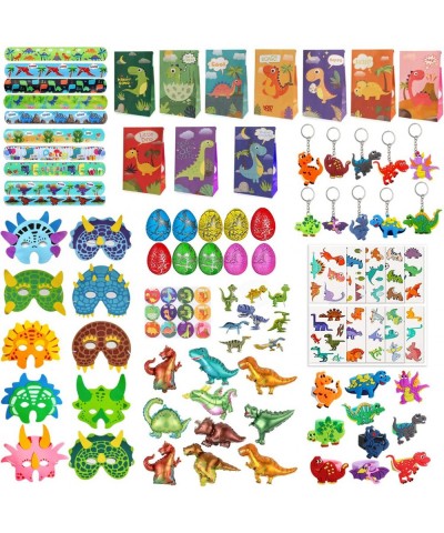 Dinosaur Party Favors for 10 Kids 91Pcs Dino Gift Toys Bags with Masks Egg Balloons Tattoo 9 Assort Toys for Dino Themed Part...