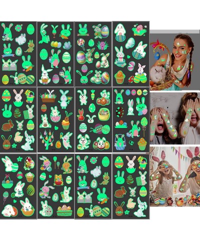 Glitter Styles Easter Temporary Tattoos for Kids Party Decorations 100 Sheets Luminous Easter Party Supplies Favors Easter Bu...