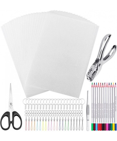 Shrinky Sheets Kit for Shrinky Dink 125Pcs Heat Shrink Plastic Sheet Kit Including 20 Pcs Shrinky Art Paper Hole Punch Pencil...