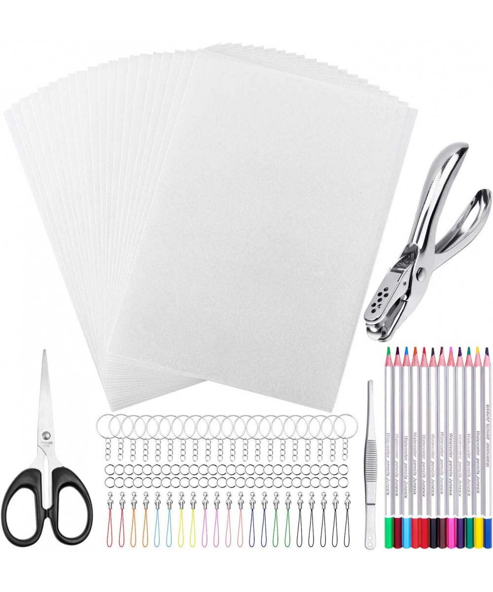 Shrinky Sheets Kit for Shrinky Dink 125Pcs Heat Shrink Plastic Sheet Kit Including 20 Pcs Shrinky Art Paper Hole Punch Pencil...