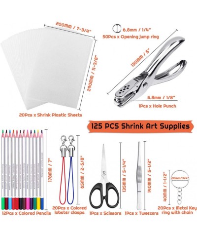 Shrinky Sheets Kit for Shrinky Dink 125Pcs Heat Shrink Plastic Sheet Kit Including 20 Pcs Shrinky Art Paper Hole Punch Pencil...