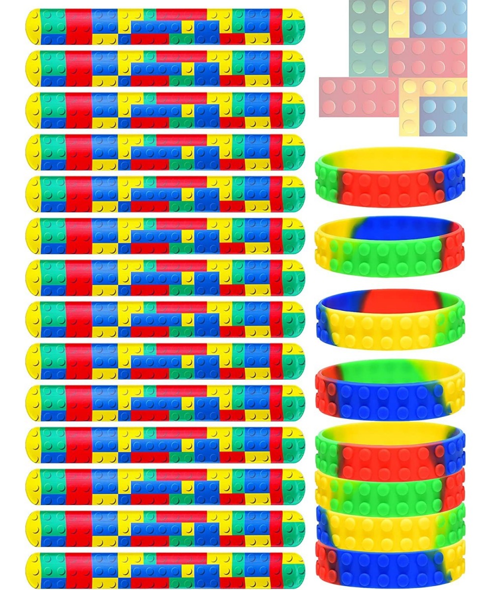 48 Pieces Building Blocks Party Favors Building Block Slap Bracelets Silicone Wristband Color Brick Party Slap Bracelet Build...