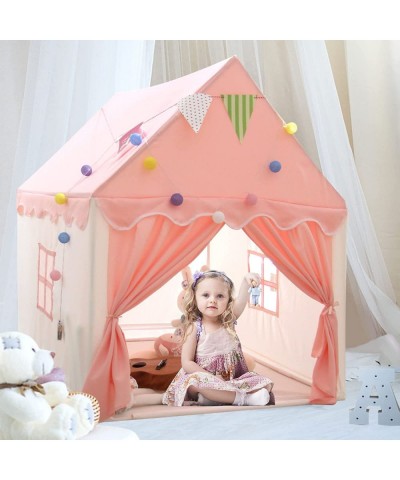 Princess Castle Play Tent for Kids 100% Natural Fabric Extra Large Foldable Fairy Pink Tent for Girls Playhouse with Lights a...