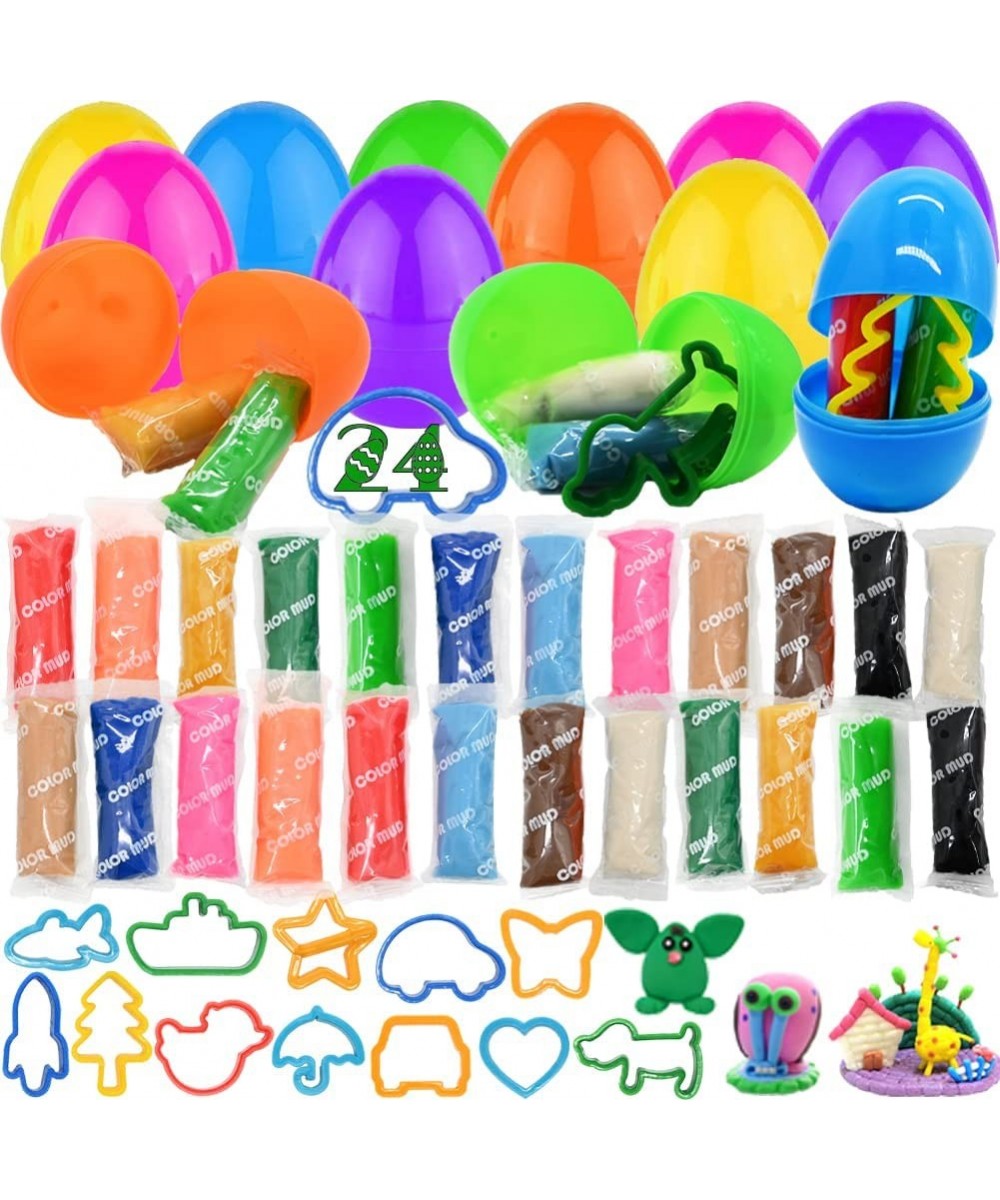 48PCS Easter Modeling Clay Kit 12 Easter Eggs Filled with 24 Air Dry Clay Play Dough Butter Slime 12 Tools for Kids Easter Eg...