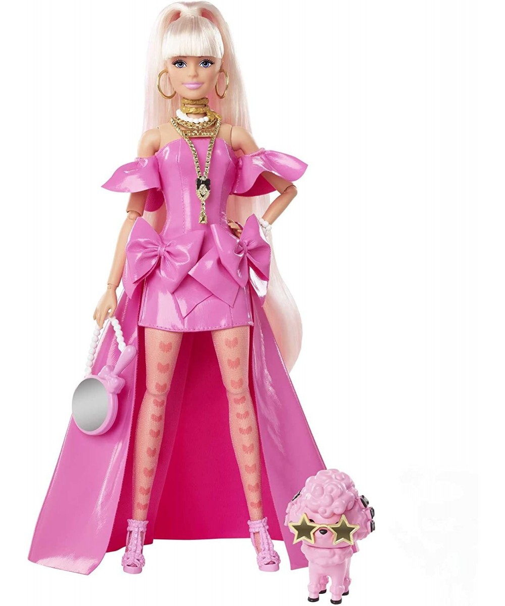 Extra Fancy Doll in Pink Glossy High-Low Gown with Pet Puppy Extra-Long Hair & Accessories Flexible Joints Toy for 3 Year Old...