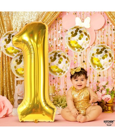 Giant Gold 1 Balloon for First Birthday - 40 Inch | Confetti Gold One Balloon for First Birthday | Gold Number 1 Balloons Luc...