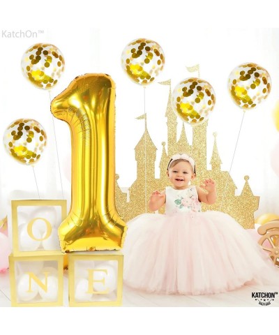 Giant Gold 1 Balloon for First Birthday - 40 Inch | Confetti Gold One Balloon for First Birthday | Gold Number 1 Balloons Luc...