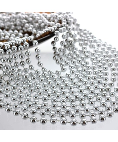 33" 7mm Metallic Silver Beaded Necklaces Bulk Mardi Gras Party Beads Necklaces Holiday Beaded Costume Necklace for Party (Sil...