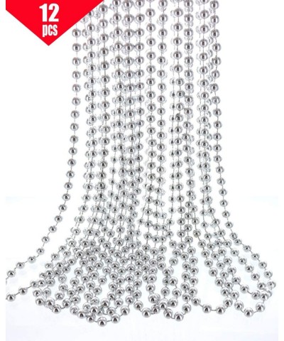 33" 7mm Metallic Silver Beaded Necklaces Bulk Mardi Gras Party Beads Necklaces Holiday Beaded Costume Necklace for Party (Sil...