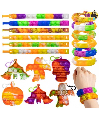 18 Pcs Halloween Wearable Silicone Wristband and Keychain Fidget Pop Toys for Halloween Party Favor Stress Relief Prizes for ...