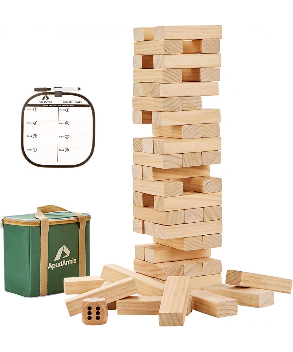 54 PCS Tumble Timber Set [Stack to 3FT] Pine Wooden Tumble Tower Game with Dice and Scoreboard Set - Classic Block Stacking B...