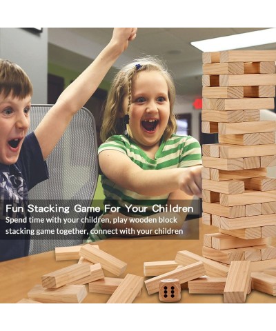 54 PCS Tumble Timber Set [Stack to 3FT] Pine Wooden Tumble Tower Game with Dice and Scoreboard Set - Classic Block Stacking B...