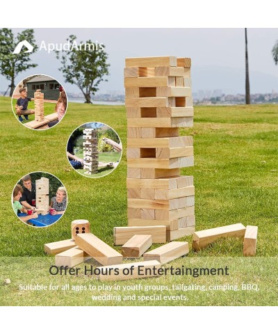 54 PCS Tumble Timber Set [Stack to 3FT] Pine Wooden Tumble Tower Game with Dice and Scoreboard Set - Classic Block Stacking B...