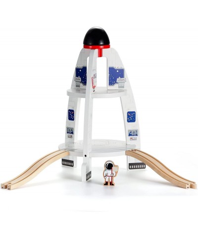 Wooden Train Track Accessory Space Launcher Rocket Ship Play Set with Astronauts Compatible with Brio Thomas Melissa and Doug...