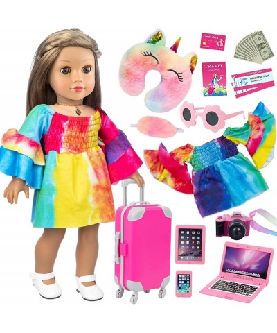 13PCS 18 Inch Girl Doll Clothes and Accessories Travel Luggage Play Set Including Toy Suitcase Camera Sunglasses Phone Comput...