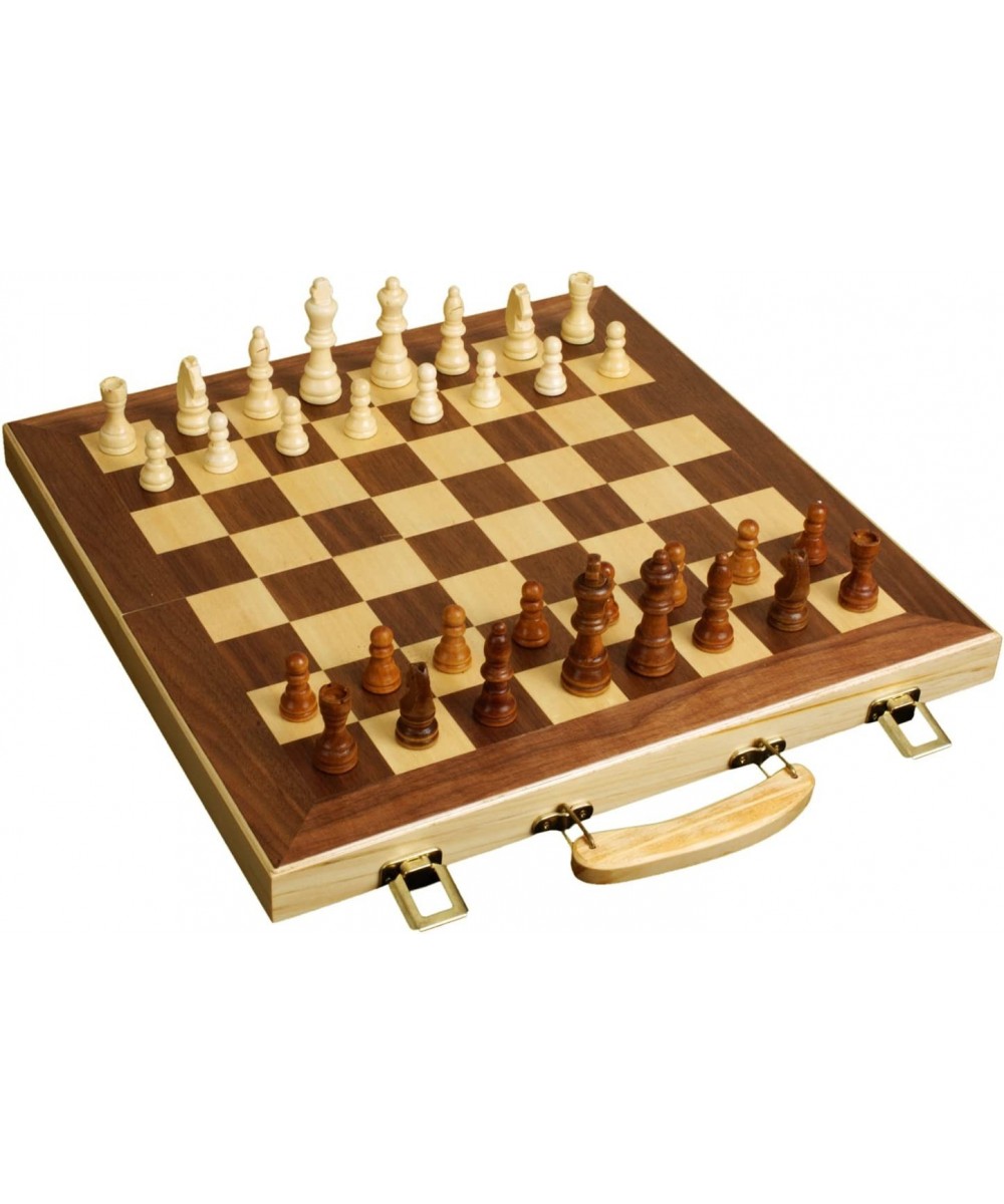 Games 16" Solid Wooden Chess Set Travel Folding Board with Brass Locks and Felted Interior Storage with Piece Holders $51.99 ...