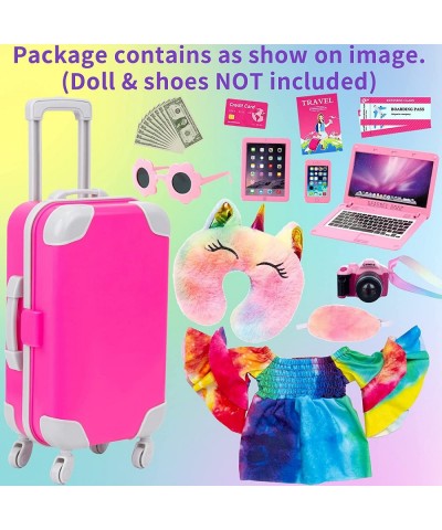 13PCS 18 Inch Girl Doll Clothes and Accessories Travel Luggage Play Set Including Toy Suitcase Camera Sunglasses Phone Comput...