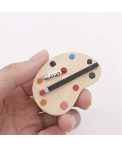 3pcs 1:12 Dollhouse Palettes Miniature Artist Palette Paint Brush Model Toys Mini Life Play Scene Model Crafts Decoration for...