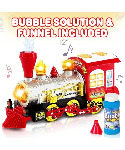 Bubble Blowing Toy Train with Lights and Sounds - Includes 5oz Bubble Solution and Plastic Funnel - Moving Bump and Go Steam ...