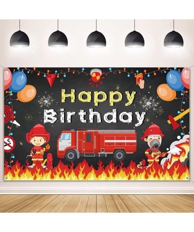 Firetruck Birthday Party Supplies Decorations Firetruck Theme Backdrop Background Banner for Boys Girls Birthday Party Favor ...