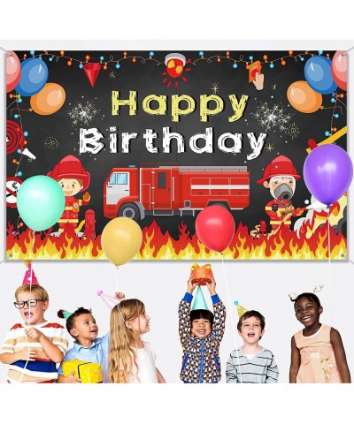 Firetruck Birthday Party Supplies Decorations Firetruck Theme Backdrop Background Banner for Boys Girls Birthday Party Favor ...