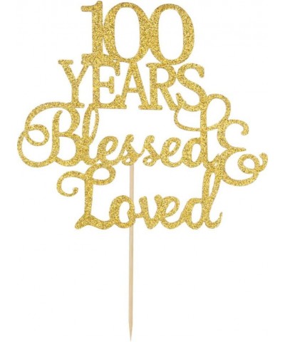 Gold Glitter 100 Years Blessed & Loved Cake topper 100th Birthday Anniversary Marriage Party Decoration Supplies $14.25 Kids'...