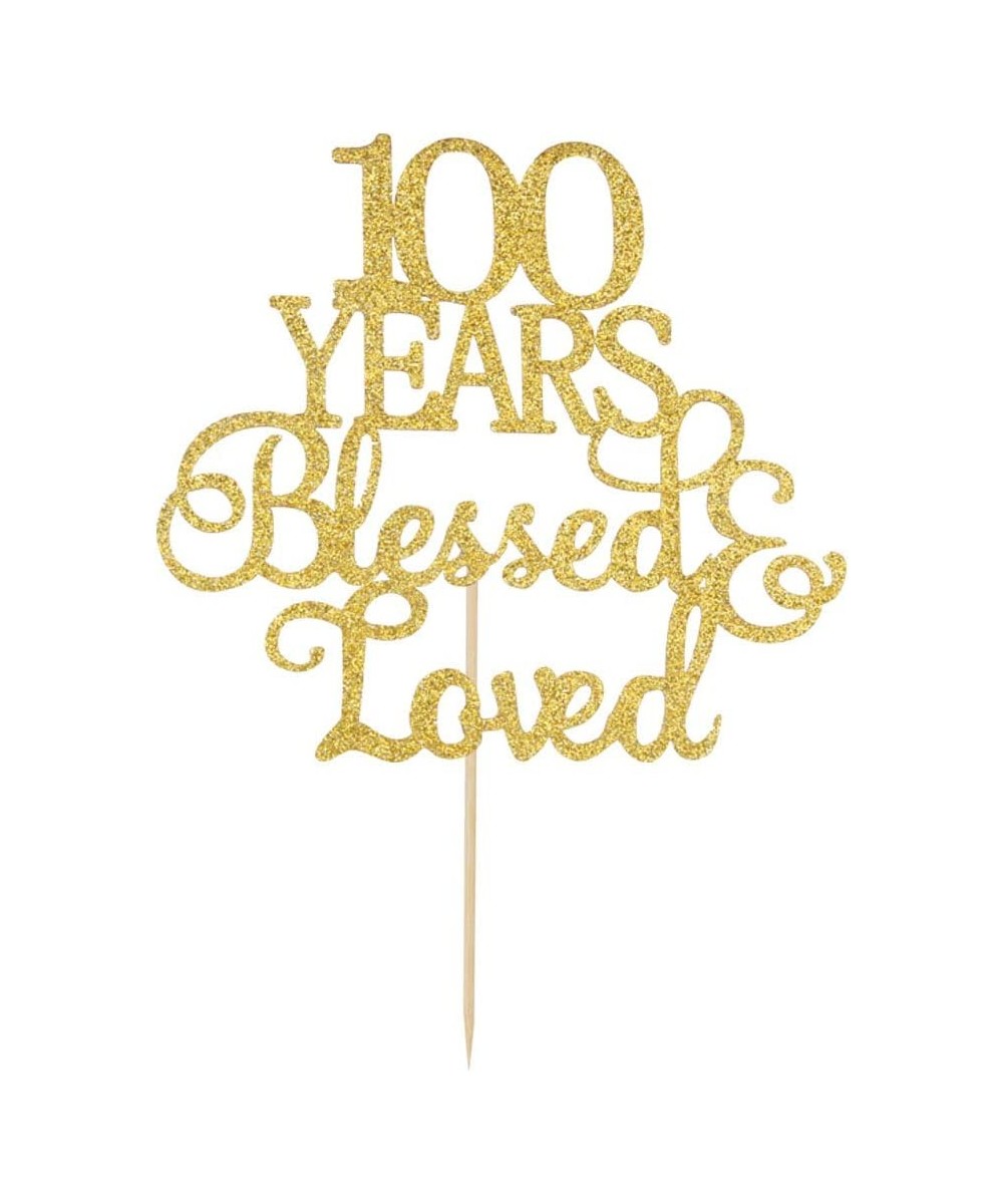 Gold Glitter 100 Years Blessed & Loved Cake topper 100th Birthday Anniversary Marriage Party Decoration Supplies $14.25 Kids'...