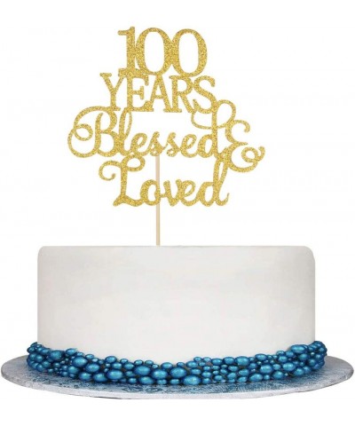 Gold Glitter 100 Years Blessed & Loved Cake topper 100th Birthday Anniversary Marriage Party Decoration Supplies $14.25 Kids'...