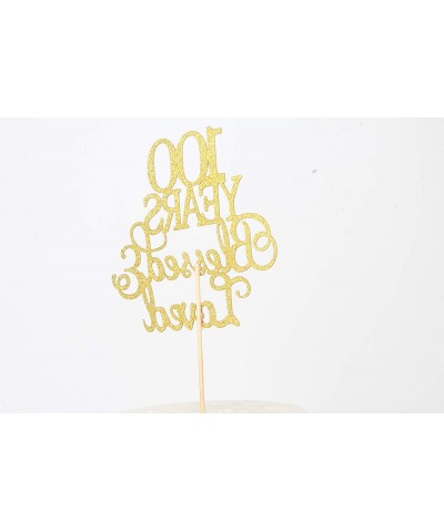 Gold Glitter 100 Years Blessed & Loved Cake topper 100th Birthday Anniversary Marriage Party Decoration Supplies $14.25 Kids'...