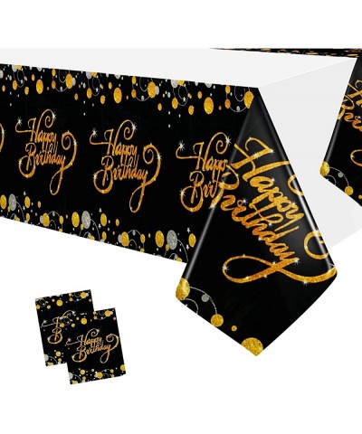 Black and Gold Party Supplies - Happy Birthday Party Table Cloth Plastic Disposable Table Cover for Men Women Party Birthday ...