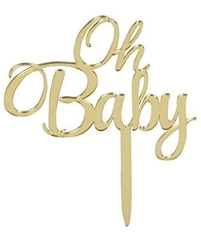 Mirrored Gold Oh Baby Cake Topper for Baby Birthday Party Decorations Welcome Baby Cake Decorations Baby Shower Party Cake De...