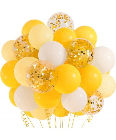 12 inches Yellow White Gold Confetti Balloons 60 Pack Pastel Yellow White Party Balloon for Sunflower Honeybee Theme Birthday...