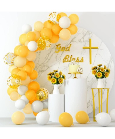 12 inches Yellow White Gold Confetti Balloons 60 Pack Pastel Yellow White Party Balloon for Sunflower Honeybee Theme Birthday...