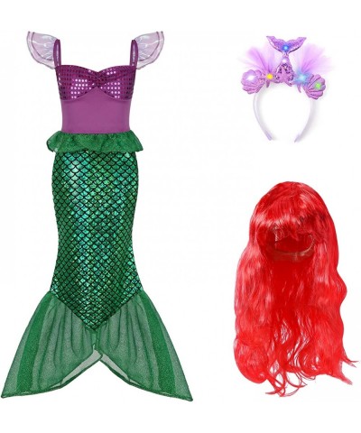 Girls Mermaid Princess Dresses Birthday Party Halloween Cosplay Costumes Set w/ Wig and Light-up headband $46.34 Kids' Costumes