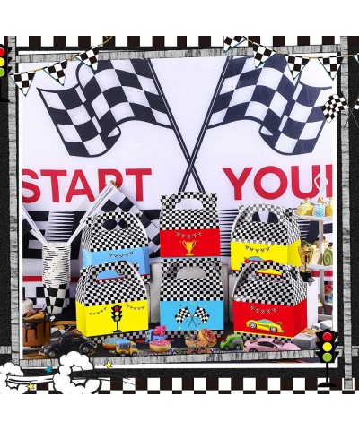 24 Pcs Race Car Party Boxes Racing Gift Treat Bag Race Car Birthday Party Supplies Car Candy Goody Bags Checkered Cardboard B...