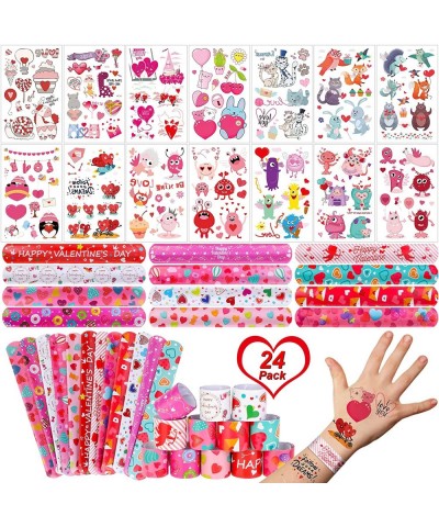 12 Valentines Slap Bracelets Wristbands 12 Kids Temporary Tattoos Sheet Heart Donut Monster Friendship Valentine’s Day Party ...