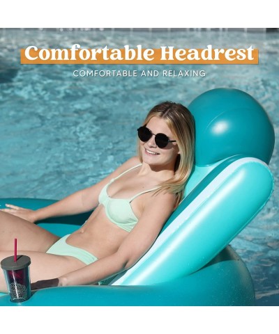 Inflatable Pool Float Recliner Heavy Duty Comfortable Pool Lounger Lake Raft with Headrest Cupholders and Handles for Adults ...