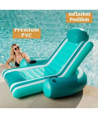 Inflatable Pool Float Recliner Heavy Duty Comfortable Pool Lounger Lake Raft with Headrest Cupholders and Handles for Adults ...