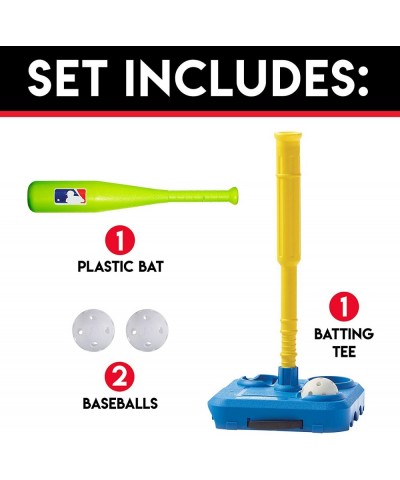 MLB Kids Baseball Batting Tee Set - Jumbo Plastic Baseball Bat Ball + Tee - Adjustable + Portable Tee for Youth + Toddlers - ...