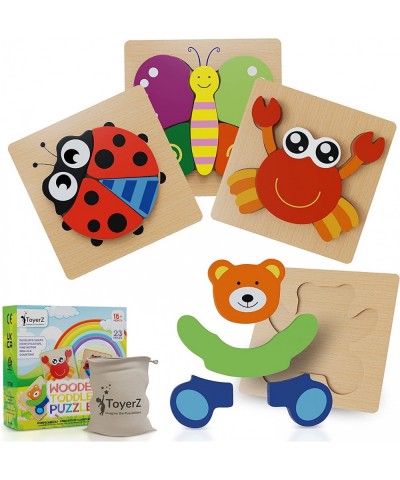 Wooden Puzzle Baby Toys - Educational and Learning Montessori Toys for Boys and Girls 4 Animal Patterns - Preschool Jigsaw Pu...