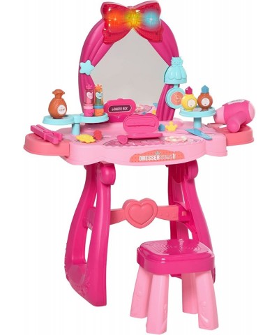 Pink Kids Vanity Makeup Table Set with Chair 36-Piece Set Princess Vanity Table and Comfortable Safe Stool Imaginative Toy wi...