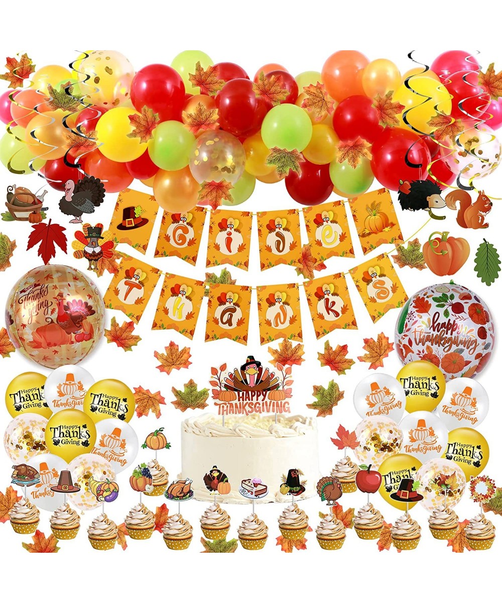 174Pcs Thanksgiving Party Decoration Fall Thanksgiving Balloon Garland Arch Kit with Banner Hanging Swirls Cupckae Toppers Tu...