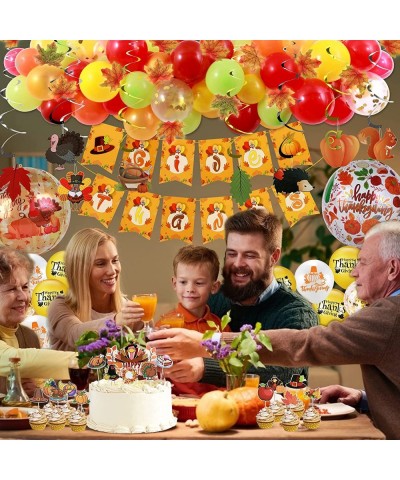 174Pcs Thanksgiving Party Decoration Fall Thanksgiving Balloon Garland Arch Kit with Banner Hanging Swirls Cupckae Toppers Tu...