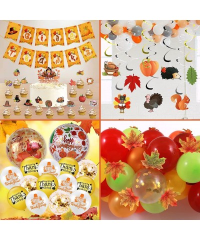 174Pcs Thanksgiving Party Decoration Fall Thanksgiving Balloon Garland Arch Kit with Banner Hanging Swirls Cupckae Toppers Tu...