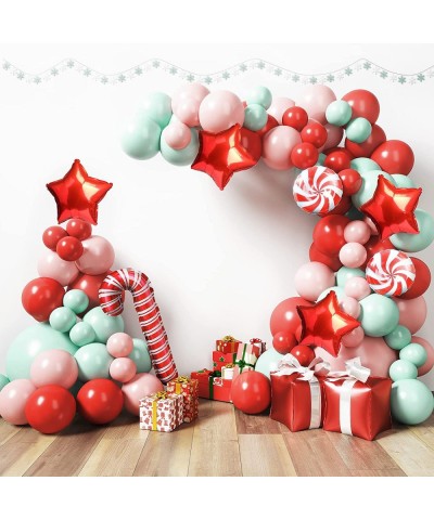 Christmas Balloon Garland 135 Pcs - 36/18/12/5 Inch Red and Mint Christmas Balloons with Candy Cane Star & Present Foil Ballo...