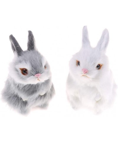 Mini Realistic Cute Plush Rabbits Fur Lifelike Animal Easter Bunny Simulation Toy Model Gift Miniatures Decorations (Rabbit P...