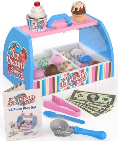 Ice Cream Counter Playset for Kids Pretend Play (28 pcs) Best Gift for 3 4 5 6 Year Old Girl or Boy Play Food Scoop and Serve...