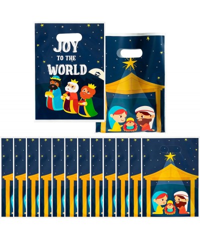 50Pcs JOY TO THE WORLD Party Favor Bags with Die Cut Handles Nativity Scene Christmas Presents Plastic Bag Xmas Religious Par...